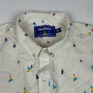 Chubbies Sailboats Hawaiian Seersucker Popover Shirt Men's XL White Button Up